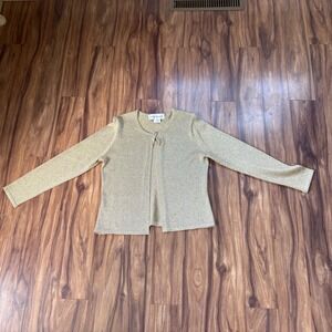 Vtg Steven Stolman Gold Lurex Knit Cardigan Sweater‎ Womens L USA